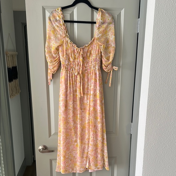 For Love and Lemons Eden Pink Floral Puff Sleeve Midi Dress - Picture 5 of 7